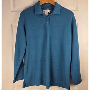 Vtg Bechamel Women's Teal Green Collared Blouse Activewear Top ‎ Long Sleeve M
